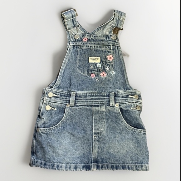 Vintage OshKosh B’gosh 4T Denim Overall Jumper – Floral Embroidered Jean Dress - Picture 1 of 5
